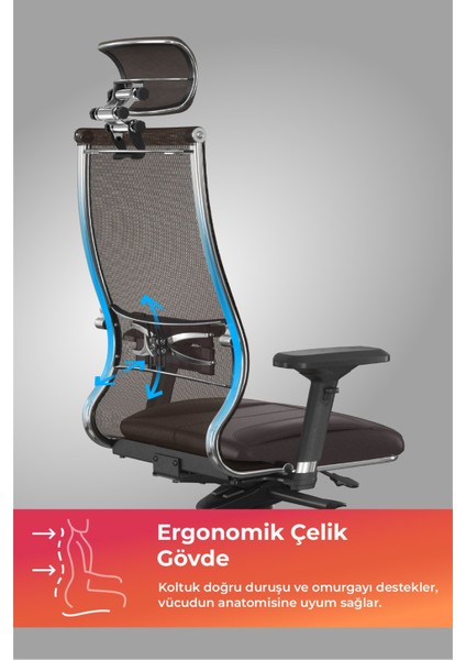 Samurai Ergonomik Koltuk | Bel Destekli, Tekerlekli, Yükseklik Ayarlı, Yönetici Koltuğu - 23.3.5.61 Kahverengi fiyatları