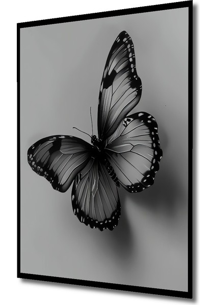 Siyah Beyaz Kelebek Kara Kalem Görünümlü Dekoratif Ahşap Tablo Dikdörtgen Tablo indirimleri