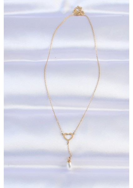316L Çelik Zincir Gold Renk Inci Taş Detay Kalp Kolye - TJ-BKO8731 fiyatları