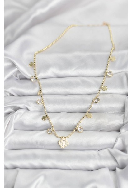 Pirinç Gold Renk Yonca Model Kadın Kolye - TJ-BKO10641 fiyatları