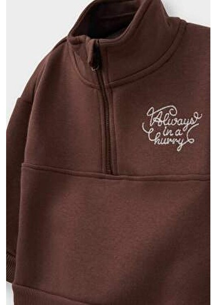 Erkek Bebek 2'li Takım Baskılı Yarım Fermuarlı Sweatshirt Eşofman Altı modelleri