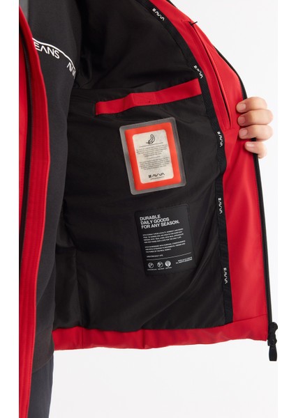 Erkek Kırmızı Kapüşonlu Kaz Tüyü Su İtici Rüzgar Geçirmez Termometreli Mont A42Y6157