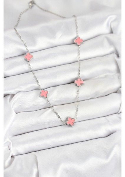 316L Çelik Zincir Gümüş Renk Pembe Baby Boy Yonca Kadın Kolye - TJ-BKO10579 fiyatları