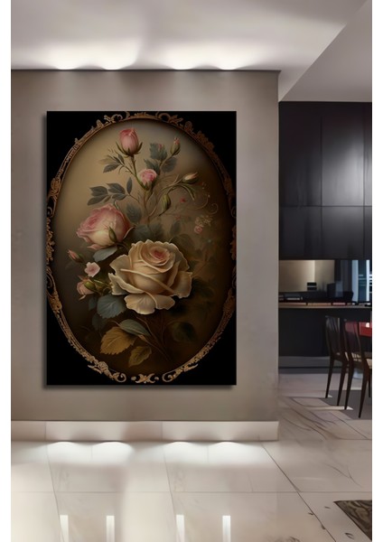 Romantik Gül Bahçesi Yağlı Boya Görünümlü Ahşap Dekoratif Tablo Dikdörtgen Tablo