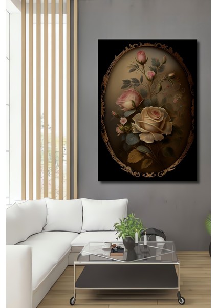 Romantik Gül Bahçesi Yağlı Boya Görünümlü Ahşap Dekoratif Tablo Dikdörtgen Tablo fiyatları