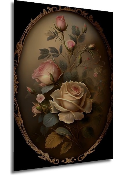 Romantik Gül Bahçesi Yağlı Boya Görünümlü Ahşap Dekoratif Tablo Dikdörtgen Tablo fırsatları