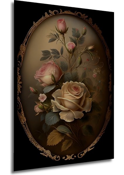 Romantik Gül Bahçesi Yağlı Boya Görünümlü Ahşap Dekoratif Tablo Dikdörtgen Tablo
