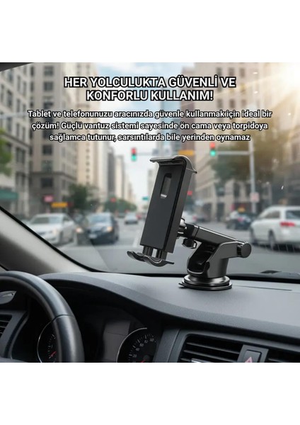 Teleskopik Vantuzlu Araç Tablet Tutucu Araç Telefon Tutucu Torpido Üzeri Cama Yapışan Araç Tablet Tutucu