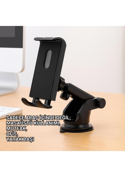 Teleskopik Vantuzlu Araç Tablet Tutucu Araç Telefon Tutucu Torpido Üzeri Cama Yapışan Araç Tablet Tutucu