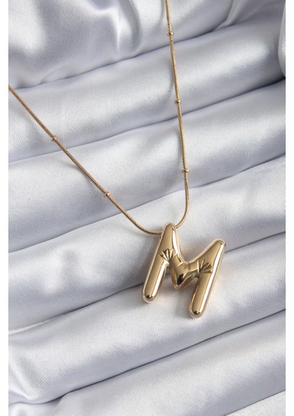 316L Çelik Gold Renk Bubble "M" Harf Model Kadın Kolye - TJ-BKO7944