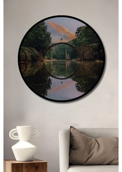 Dev Çekim Köprü Sanat Tablosu Yağlı Boya Görünümlü Ahşap Dekoratif Tablo Yuvarlak Tablo fiyatları