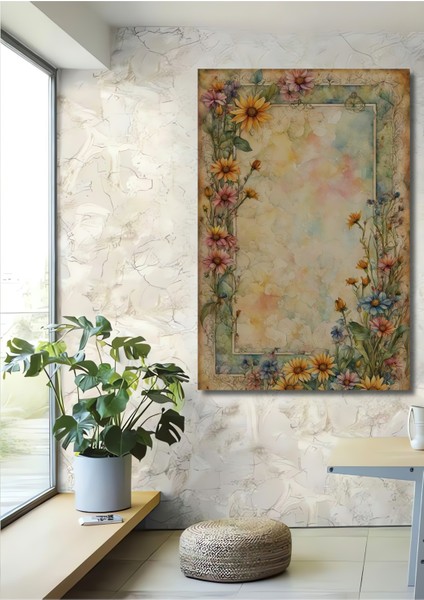 Rüya Bahçesi Çiçekleri Sulu Boya Görünümlü Dekoratif Ahşap Tablo Dikdörtgen Tablo