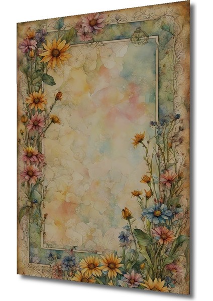Rüya Bahçesi Çiçekleri Sulu Boya Görünümlü Dekoratif Ahşap Tablo Dikdörtgen Tablo modelleri