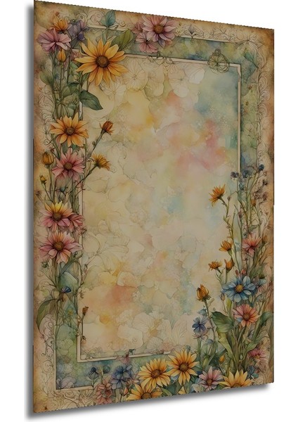 Rüya Bahçesi Çiçekleri Sulu Boya Görünümlü Dekoratif Ahşap Tablo Dikdörtgen Tablo fırsatları