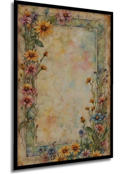 Rüya Bahçesi Çiçekleri Sulu Boya Görünümlü Dekoratif Ahşap Tablo Dikdörtgen Tablo