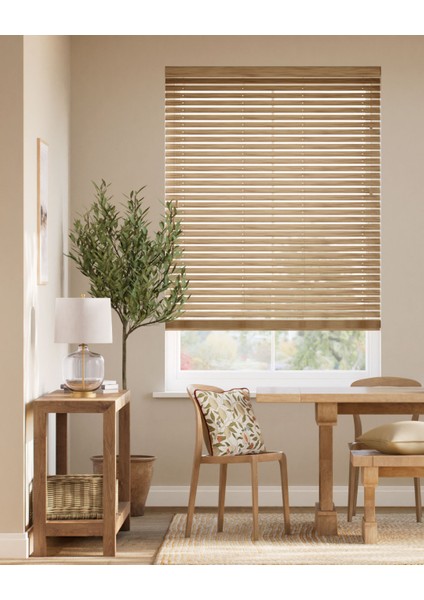 Wooden Blinds %100 Doğal Ahşap Jaluzi Perde 50MM, Alüminyum Kasalı Yüksek Kaliteli - Cappuccino indirimleri