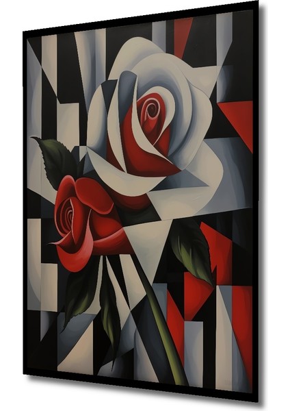 Kırmızı Beyaz Iki Gül Modern Soyut Yağlı Boya Görünümlü Ahşap Dekoratif Tablo Dikdörtgen Tablo indirimleri