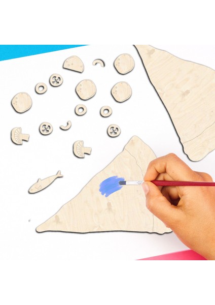 Pizza Ahşap Boyama Figürleri ve Etkinlik Seti Eğitici Çocuk Aktivite Okul Öncesi Boyasız fırsatları