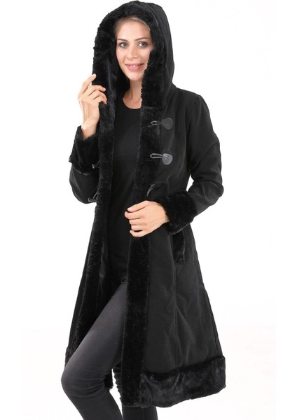 Kaşe Kaşmir Kürk Detaylı Kadın Kaban