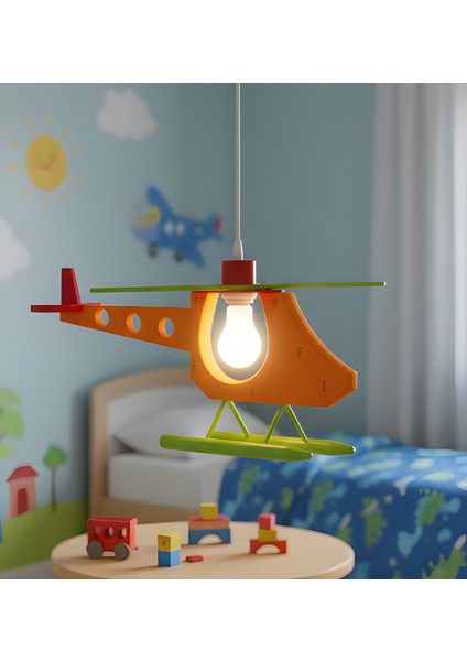 Çocuk Odası Helikopter Sarkıt Avize — Renkli Tasarım / E27 Duy - Sarı