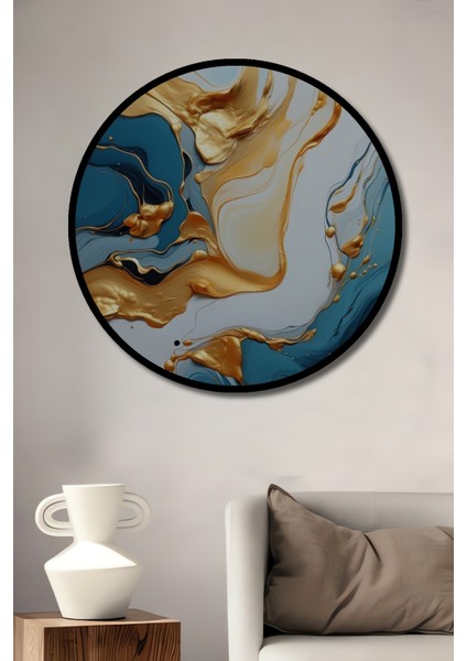 Altın Mermer Efektli Akıcı Soyut Sanat Dekoratif Ahşap Tablo Yuvarlak Tablo fiyatları