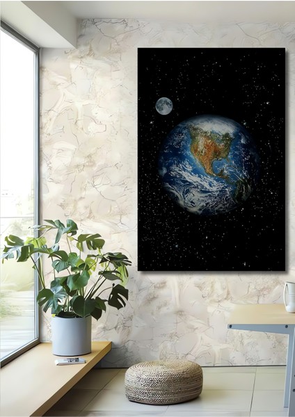 Evrenin Gızemlı Güzelliği Ahşap Dekoratif Tablo Yağlı Boya Görünümlü Sanat Eseri Dikdörtgen Tablo