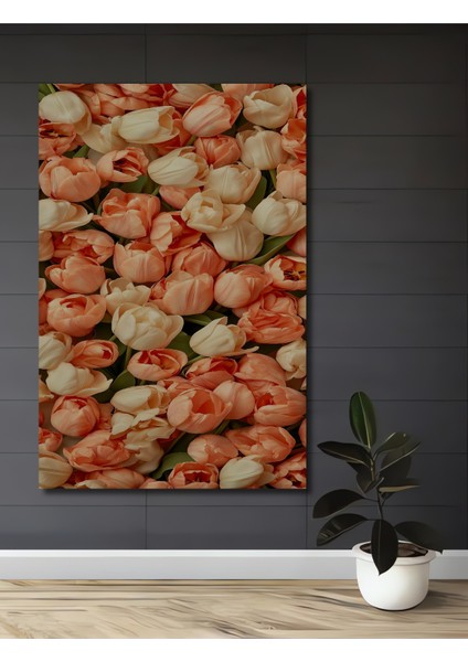 Canlı Lale Yağlı Boya Görünümlü Ahşap Dekoratif Tablo Dikdörtgen Tablo