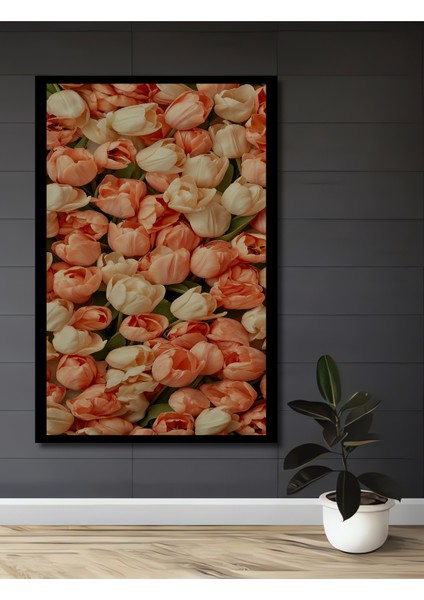 Canlı Lale Yağlı Boya Görünümlü Ahşap Dekoratif Tablo Dikdörtgen Tablo fiyatları
