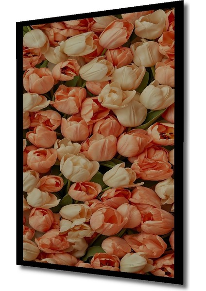 Canlı Lale Yağlı Boya Görünümlü Ahşap Dekoratif Tablo Dikdörtgen Tablo indirimleri