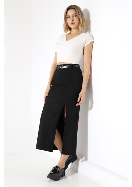 Süet Etek Uzun Boy Yırtmaçlı