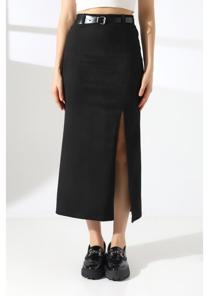 Süet Etek Uzun Boy Yırtmaçlı