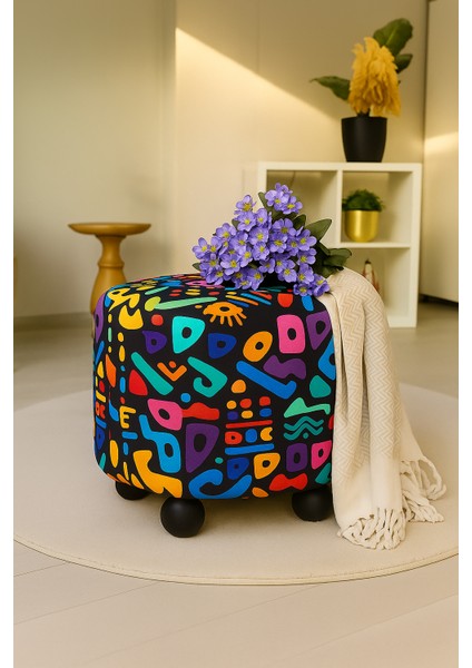 Pufo Dekoratif rahat ve konforlu puf - çok renkli - gürgen ayaklı - yuvarlak puf - çok amaçlı kullanım - modern bench fiyatları