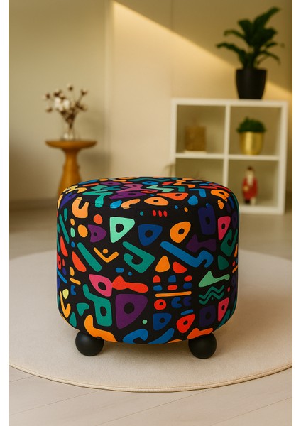 Pufo Dekoratif rahat ve konforlu puf - çok renkli - gürgen ayaklı - yuvarlak puf - çok amaçlı kullanım - modern bench modelleri