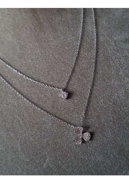 925 Ayar Gümüş Çift Zincir 3 Yaprak Şans Yoncası Model Genç/yetişkin Kadın Kolyesi