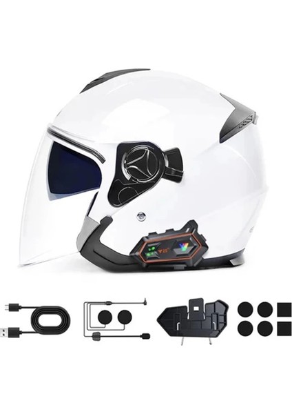 Y20 2x 1000M Telsiz Mesafeli 2 Kişi Bağlantılı Bluetooth Kask Kulaklık Fenerli Intercom - Lisinya