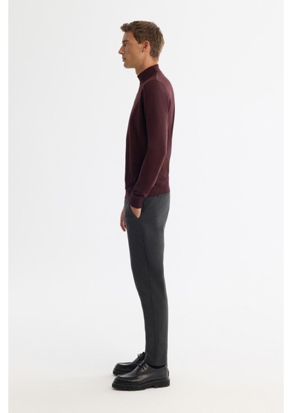 Erkek Bordo Yarım Balıkçı Yaka Dokulu Basic Kazak E005108