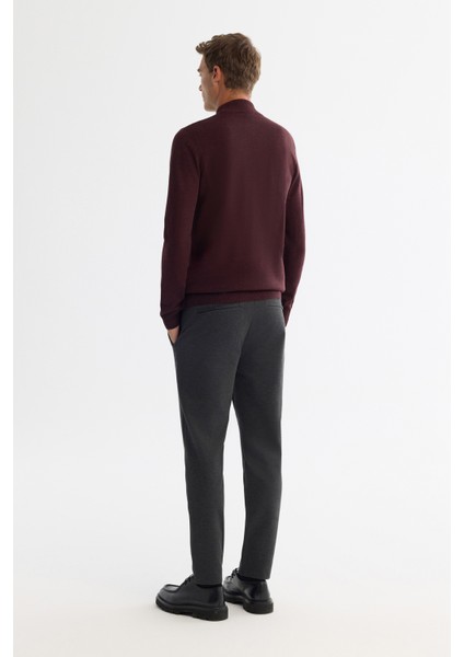 Erkek Bordo Yarım Balıkçı Yaka Dokulu Basic Kazak E005108