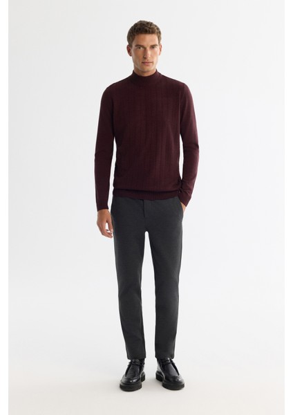 Erkek Bordo Yarım Balıkçı Yaka Dokulu Basic Kazak E005108