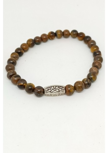 Dikdörtgen Gümüş Aksesuarlı Kaplan Gözü Doğal Taşlı Bileklik