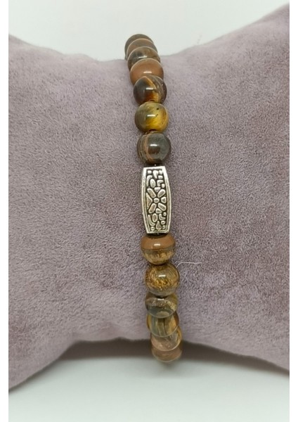 Dikdörtgen Gümüş Aksesuarlı Kaplan Gözü Doğal Taşlı Bileklik fiyatları