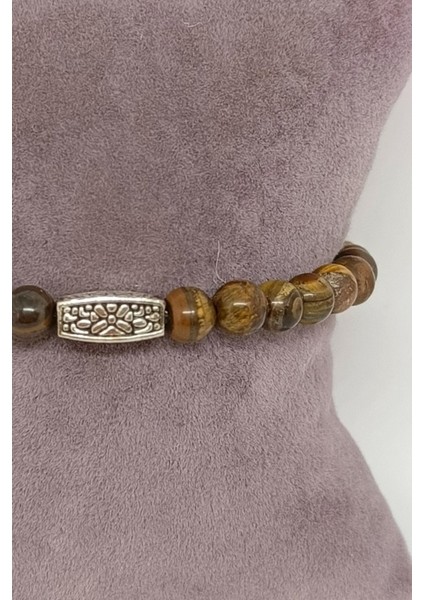 Dikdörtgen Gümüş Aksesuarlı Kaplan Gözü Doğal Taşlı Bileklik modelleri