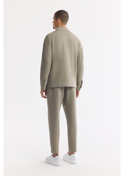 Erkek Yağ Yeşili Klasik Yaka Pamuklu Jersey Comfort Fit Gömlek Ceket A51Y2048