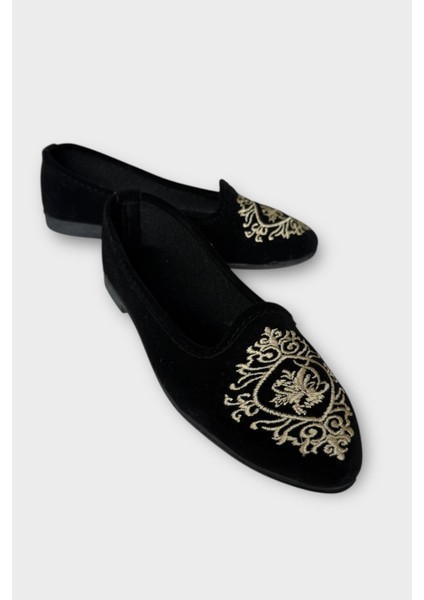 Kadın Günlük Nakış Detaylı Ev Babet Siyah - Beyaz fiyatları