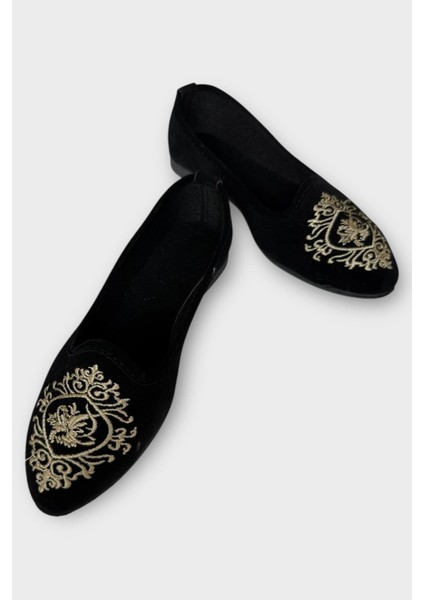 Kadın Günlük Nakış Detaylı Ev Babet Siyah - Beyaz fırsatları