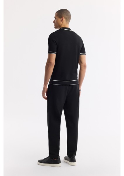 Erkek Siyah Polo Yaka Dokulu Rayon Triko Regular Fit T-Shirt A51Y5165