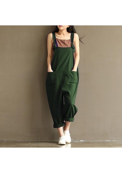 Askılı Keten Büyük Cep Detaylı Kadın Salopet Tulum fiyatları