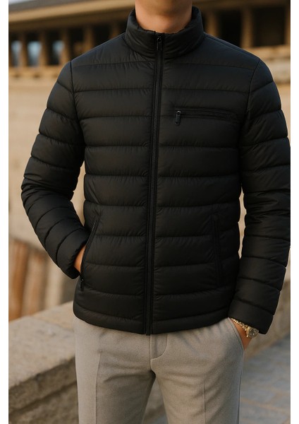 Erkek Kışlık Comfort Trend Günlük Siyah Şişme Mont