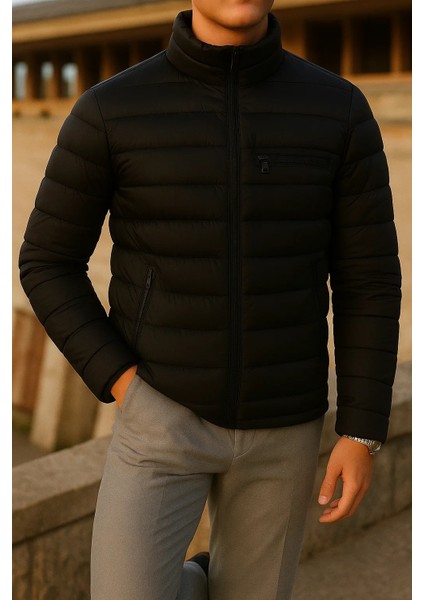 Erkek Kışlık Comfort Trend Günlük Siyah Şişme Mont modelleri