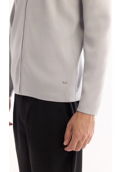 Erkek Gri Dik Yaka Fermuarlı Rayon Tüylenmeyen Regular Fit Hırka A52Y5013