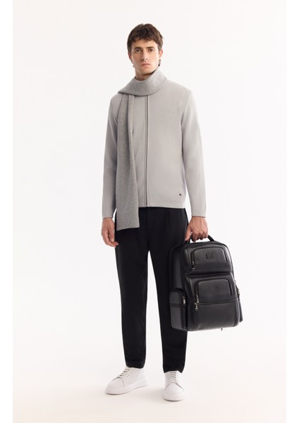 Erkek Gri Dik Yaka Fermuarlı Rayon Tüylenmeyen Regular Fit Hırka A52Y5013